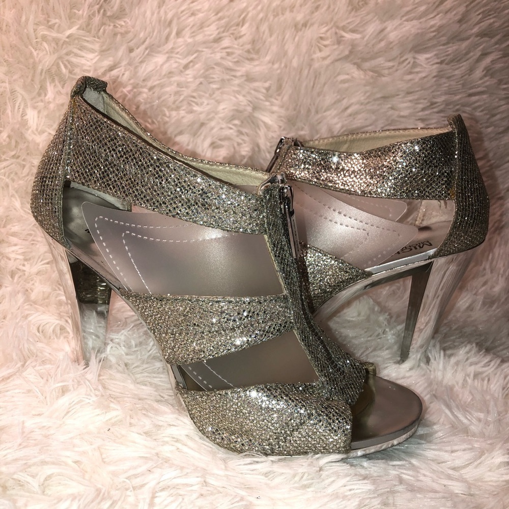 Michael Kors Silver Glitter High Heel Sandals - Picture 7 of 16